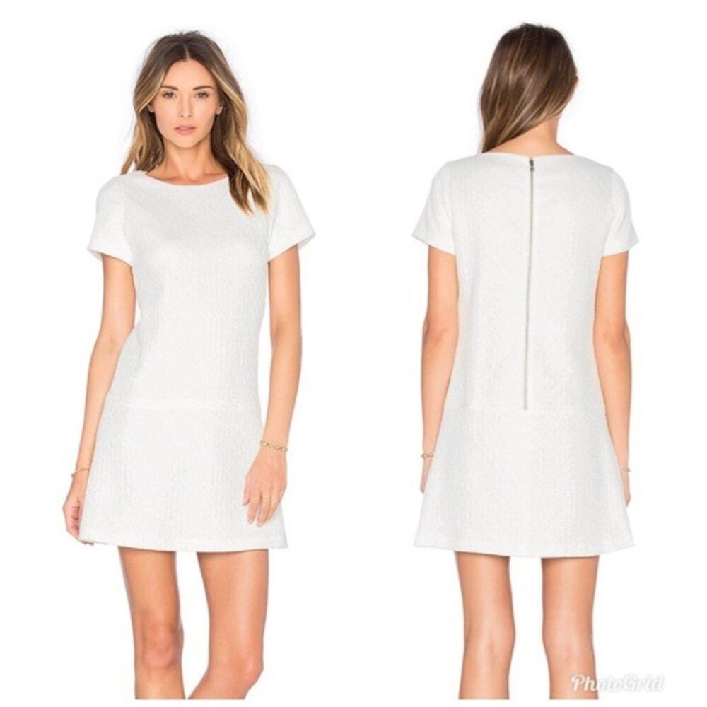 ALICE + OLIVIA Liv Dress White Drop Waist Textured Short Sleeve | 8